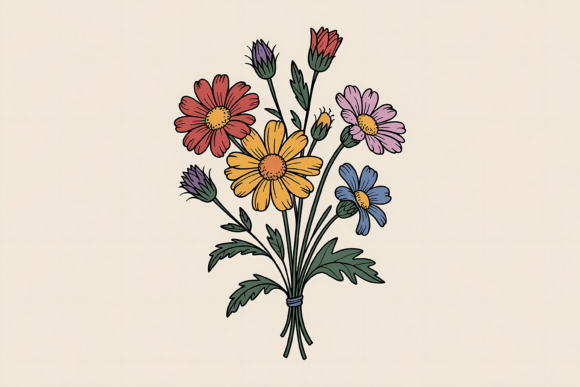 70s Style Floral Bouquet Graphics