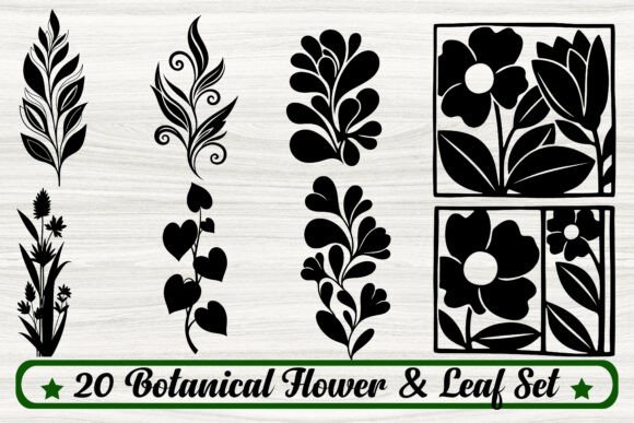 Botanical Flower Leaf Silhouette Bundle Graphics