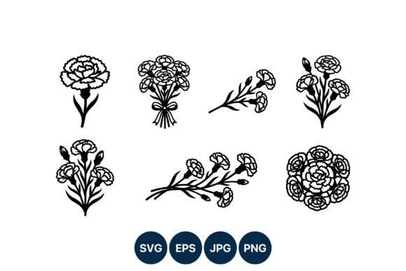 Carnation Flower Black White Vector Art Graphics