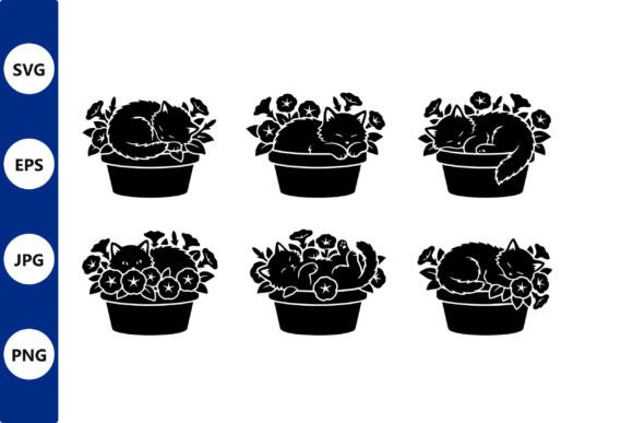 Cat Silhouettes in Flower Pots Graphics