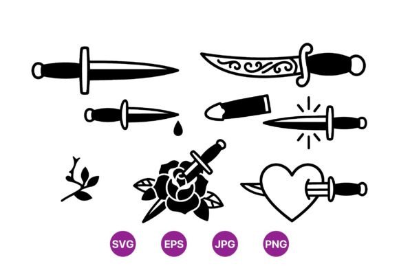 Classic Dagger Tattoo Clipart Set
