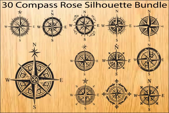 Compass Rose Silhouette Bundle Graphics for Editorial and Web Design