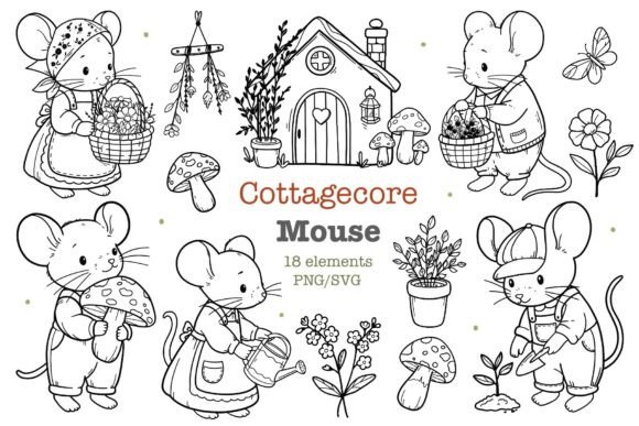 Cottagecore Mouse Clipart PNG SVG