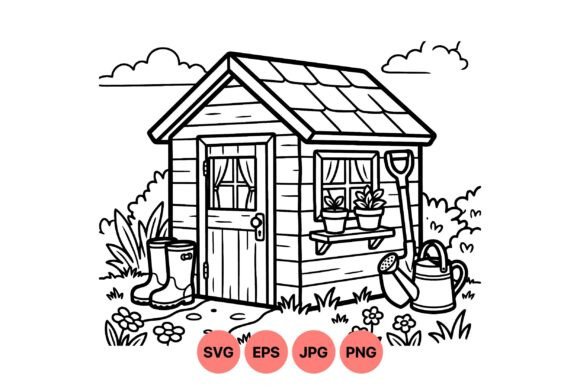 Cozy Garden Shed Line Art Graphics