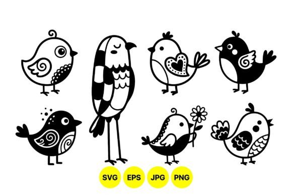 Cute Black and White Bird Clipart Graphics