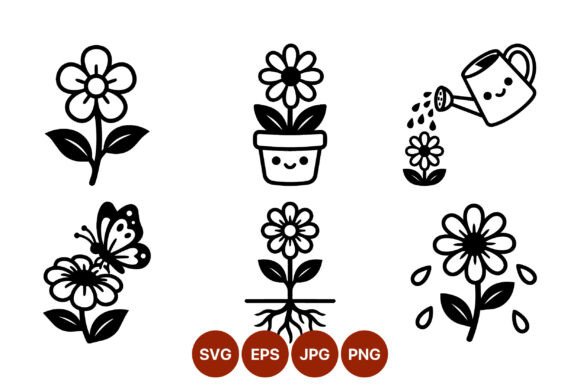 Cute Black White Flower Pots Graphics