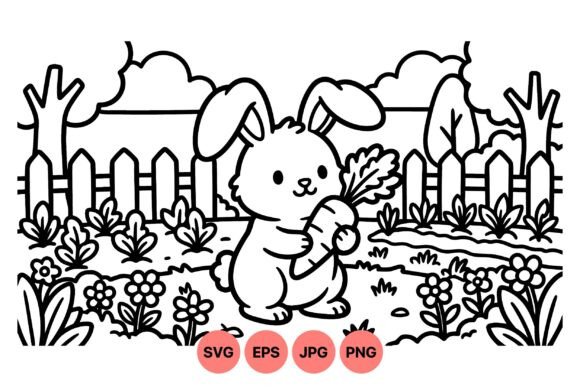 Cute Bunny Garden Coloring Page