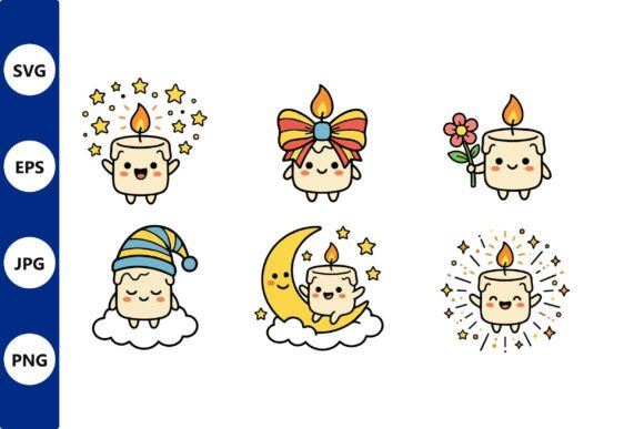 Cute Candle Vector Illustrations Set Graphics