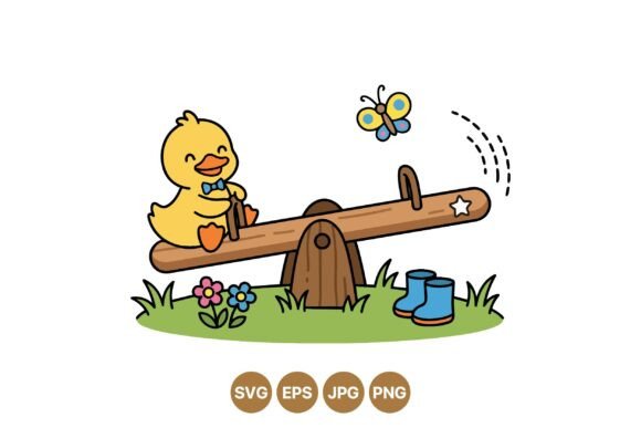 Cute Duck on Seesaw Graphics