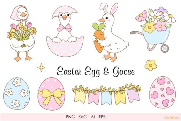 Cute Easter Goose Eggs Graphics for Spring Branding