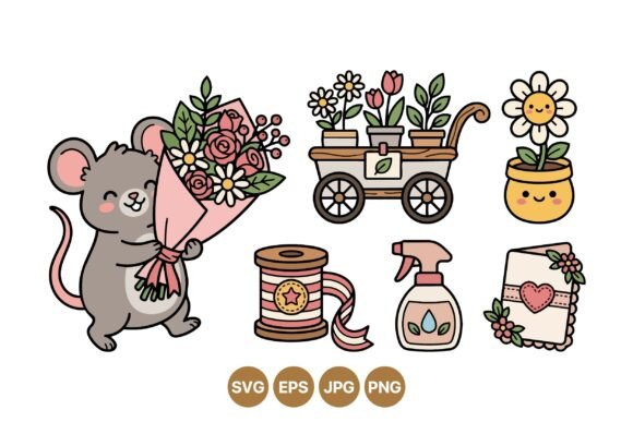 Cute Gardening Mouse Graphics for Branding and Illustrations