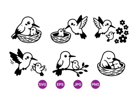 Cute Hummingbird Nest Clipart Set Graphics
