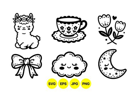 Cute Kawaii Doodle Clipart Set Graphics for Digital Sellers