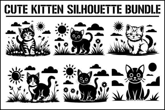 Cute Kitten Silhouette Bundle Graphics for Local Branding