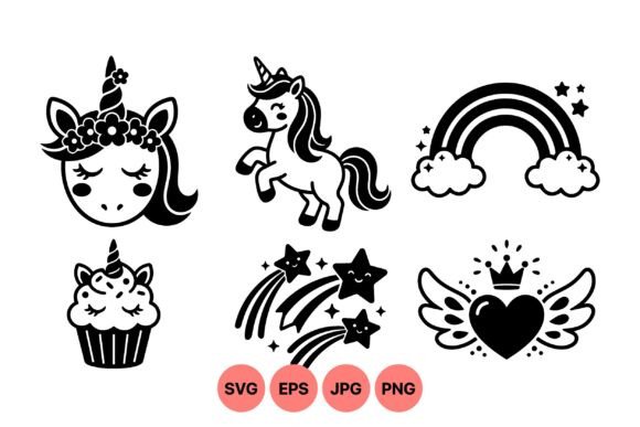 Cute Magical Unicorn SVG Icons