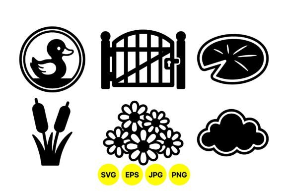 Cute Pond Nature Icon Set Graphics