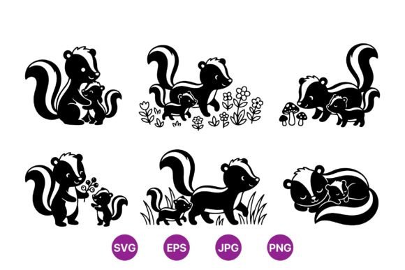 Cute Skunk Family Graphics for Editorial Use