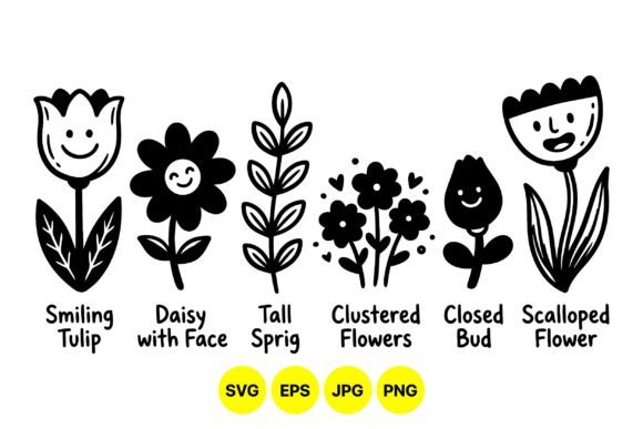 Cute Smiling Flower Clipart Set