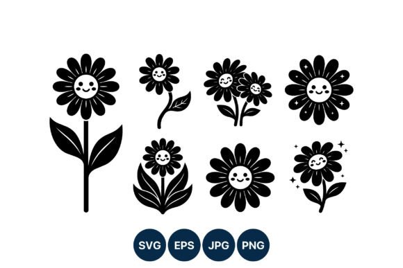 Cute Smiling Flower Faces Vector Set for Branding