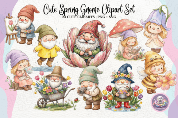 Cute Spring Gnome Graphics for Branding and Illustrations