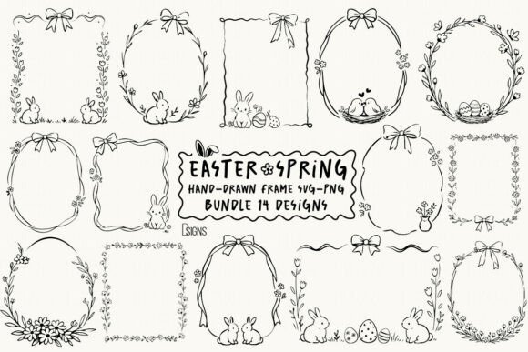 Easter Frame Svg Spring Line Art Bundle Graphics