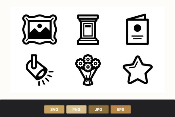 Flower Bouquet and Icon Line Art Set Graphics