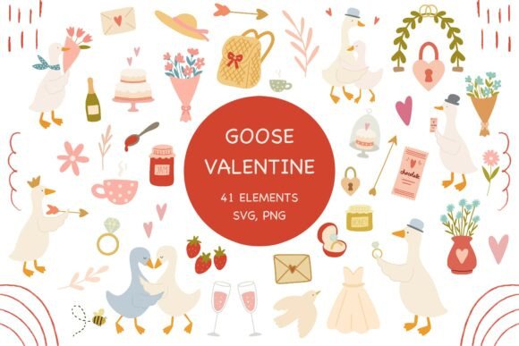 Goose Valentine SVG Clipart Bundle Graphics