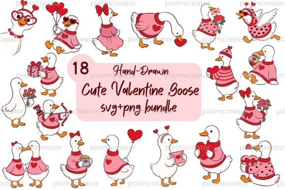 Hand-draw Valentine Goose Graphics for Love-Themed Content