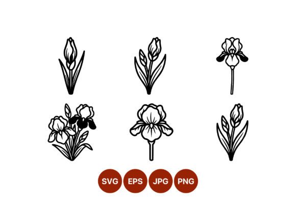 Iris Flower Vector Black and White Graphics