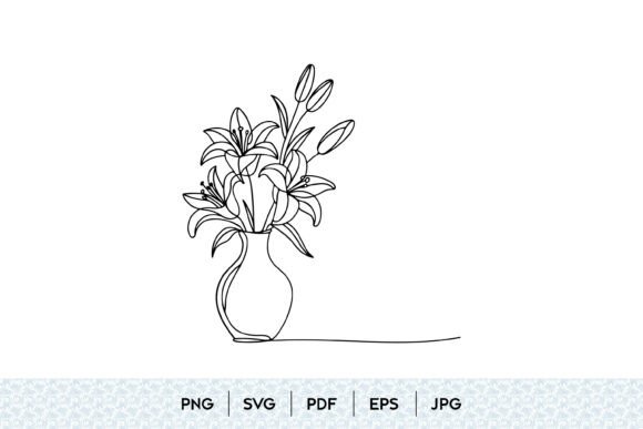 Lily Bouquet Vase Line Art SVG Graphics