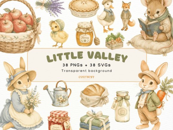 Little Valley Watercolor Graphics for Branding and Marketing