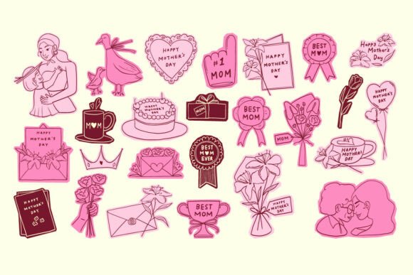 Mother Day Pink Doodle Graphics for Soft Branding