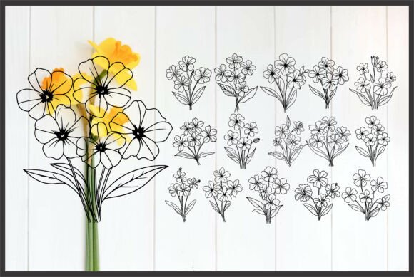 Plumeria Frangipani Flower Bouquet Line Graphics