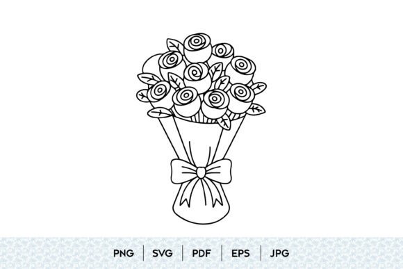 Rose Bouquet Outline SVG Graphics