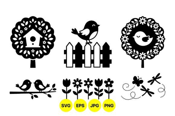 Spring Bird Garden Graphics for Crafting