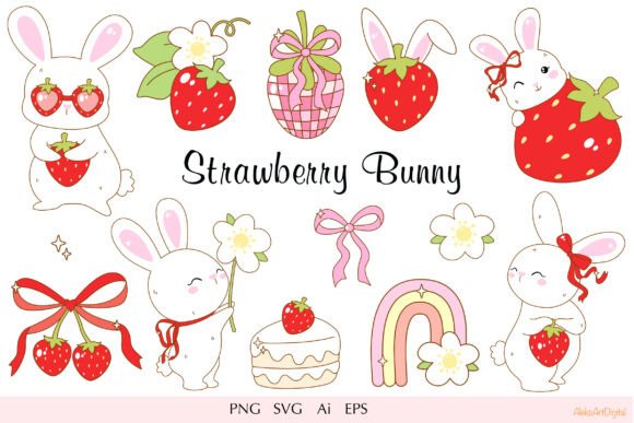 Strawberry Bunny Graphics for Crafters