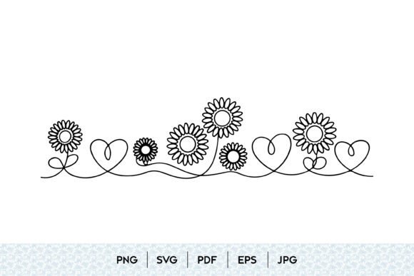 Sunflower Heart One Line Border Art Graphics