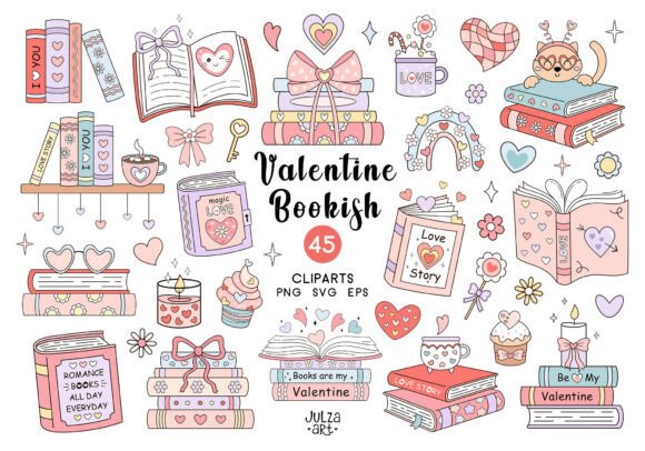 Valentine Bookish Clipart Graphics for Branding
