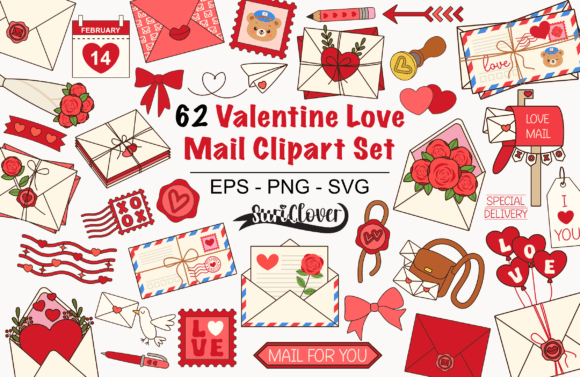 Valentine Love Mail Clipart Set Graphics for Handmade Creators