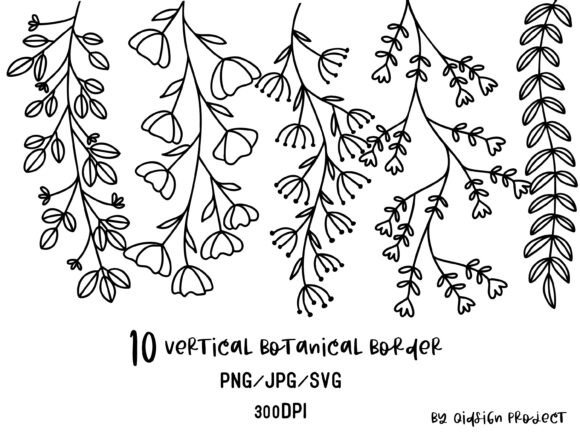 Vertical Botanical Line Border Set Graphics