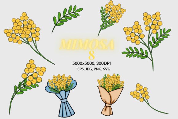 Vibrant Mimosa Flower Clipart Set