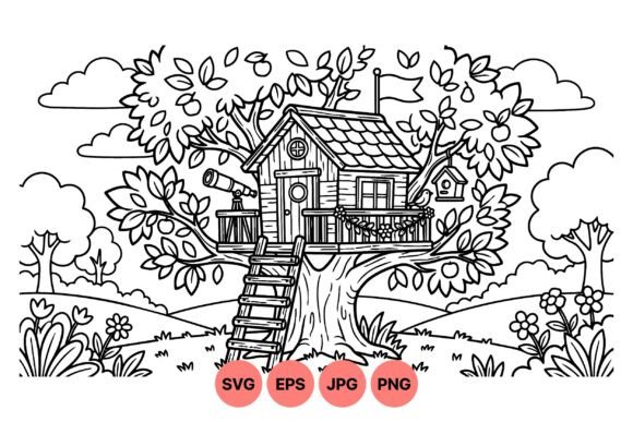 Whimsical Treehouse Graphics for Crafting